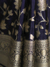 Banarasee Handwoven Semi-Chiffon Saree With Zari Jaal Work-Deep Blue