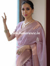 Banarasee Handloom Linen Tissue Copper Zari Border Saree-Pink