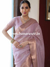 Banarasee Handloom Linen Tissue Copper Zari Border Saree-Pink