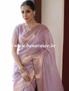 Banarasee Handloom Linen Tissue Copper Zari Border Saree-Pink
