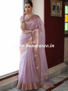 Banarasee Handloom Linen Tissue Copper Zari Border Saree-Pink