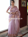 Banarasee Handloom Linen Tissue Copper Zari Border Saree-Pink