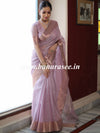 Banarasee Handloom Linen Tissue Copper Zari Border Saree-Pink