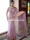 Banarasee Handloom Linen Tissue Copper Zari Border Saree-Pink