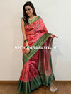 Banarasee Handwoven Semi Silk Saree With Digital Print & Broad Zari Border-Red & Green