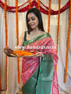 Banarasee Handwoven Semi Silk Saree With Digital Print & Broad Zari Border-Red & Green