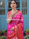 Banarasee Handwoven Semi-Chiffon Saree With Zari Buta & Border-Pink & Red
