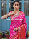Banarasee Handwoven Semi-Chiffon Saree With Zari Buta & Border-Pink & Red
