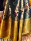 Banarasee Handwoven Semi Silk Saree With Jaal & Zari Border Design-Green