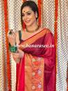 Banarasee Art Silk Saree With Zari & Meena Floral Border & Self Weaving Work-Red