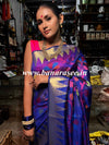 Banarasee Handwoven Silk Cotton Jamdani Saree With Resham & Zari Design-Blue