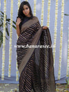 Banarasee Pure Khaddi Chiffon Silk Sari With Stripes Design Solid Zari Border-Black