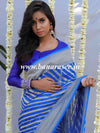 Banarasee Pure Khaddi Chiffon Silk Sari With Stripes Design Solid Zari Border-Royal Blue