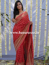 Banarasee Pure Khaddi Chiffon Silk Sari With Antique Zari Buta Design & Contrast Border-Crimson Red