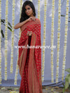Banarasee Pure Khaddi Chiffon Silk Sari With Antique Zari Buta Design & Contrast Border-Crimson Red