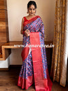 Banarasee Handwoven Semi Silk Saree With Digital Print & Broad Zari Border-Blue & Red