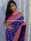 Banarasee Pure Khaddi Chiffon Silk Sari With Buta Design & Contrast Border-Violet & Pink