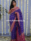 Banarasee Pure Khaddi Chiffon Silk Sari With Buta Design & Contrast Border-Violet & Pink