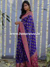 Banarasee Pure Khaddi Chiffon Silk Sari With Buta Design & Contrast Border-Violet & Pink