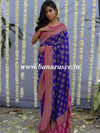 Banarasee Pure Khaddi Chiffon Silk Sari With Buta Design & Contrast Border-Violet & Pink