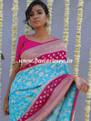 Banarasee Pure Khaddi Chiffon Silk Sari With Buta Design & Contrast Border & Koniya Pallu-Powder Blue & Pink