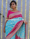Banarasee Pure Khaddi Chiffon Silk Sari With Buta Design & Contrast Border & Koniya Pallu-Powder Blue & Pink