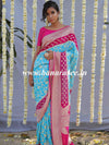 Banarasee Pure Khaddi Chiffon Silk Sari With Buta Design & Contrast Border & Koniya Pallu-Powder Blue & Pink