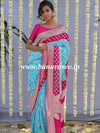 Banarasee Pure Khaddi Chiffon Silk Sari With Buta Design & Contrast Border & Koniya Pallu-Powder Blue & Pink