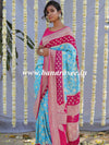 Banarasee Pure Khaddi Chiffon Silk Sari With Buta Design & Contrast Border & Koniya Pallu-Powder Blue & Pink