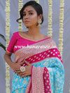 Banarasee Pure Khaddi Chiffon Silk Sari With Buta Design & Contrast Border & Koniya Pallu-Powder Blue & Pink