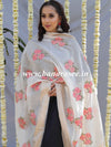 Banarasee Floral Embroidered Chanderi Cotton Lurex Zari Dupatta-White