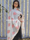 Banarasee Floral Embroidered Chanderi Cotton Lurex Zari Dupatta-White