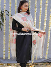 Banarasee Floral Embroidered Chanderi Cotton Lurex Zari Dupatta-White