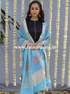 Banarasee Floral Embroidered Chanderi Cotton Lurex Zari Dupatta-Blue