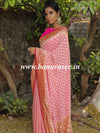 Banarasee Pure Khaddi Chiffon Silk Sari With Small Buti Design & Contrast Floral Border-Blush Pink & Red