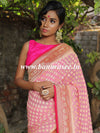 Banarasee Pure Khaddi Chiffon Silk Sari With Small Buti Design & Contrast Floral Border-Blush Pink & Red