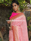 Banarasee Pure Khaddi Chiffon Silk Sari With Small Buti Design & Contrast Floral Border-Blush Pink & Red