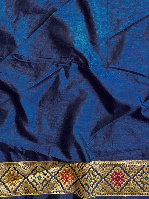 Banarasee Handwoven Semi Silk Patola Design Meena & Zari Work Saree-Deep Blue