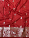 Banarasee Handwoven Semi-Chiffon Saree With Silver Zari Buti Design & Contrast Border-Yellow & Red