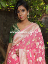 Banarasee/Banarasi Pure Khaddi Georgette Sari With Silver Zari Floral Jaal-Strawberry Pink