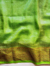 Banarasee Art Silk Saree With Zari & Meena Floral Border & Self Weaving Work-Green