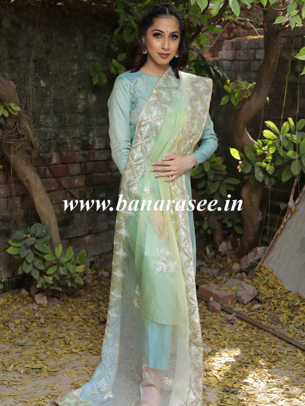Banarasee Hand-embroidered Gota Patti Work Organza Dupatta-Multicolor