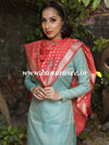 Banarasee Floral Embroidered Chanderi Cotton Lurex Zari Dupatta-Red