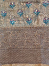 Banarasee Handloom Chanderi Digital Print Saree With Antique Zari Design-Light Brown