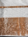 Banarasee Organza Mix Saree With Stripes Design & Broad Border-White