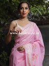 Banarasee Chanderi Cotton Floral Embroidered Saree-Pink