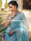 Banarasee Chanderi Cotton Floral Embroidered Saree-Pastel Blue