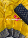 Banarasee Chiffon Blend Saree With Zari Border & Brocade Blouse-Yellow & Blue
