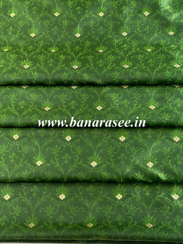 Banarasee Semi Katan Silk Buti & Tanchoi Design Fabric-Olive Green