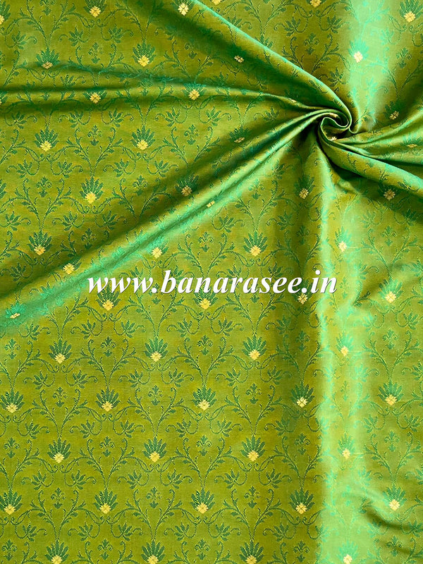 Banarasee Semi Katan Silk Buti & Tanchoi Design Fabric- Green
